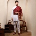 Maroon Floral Shawl Men's Meditation Wrap Blanket - Image 6