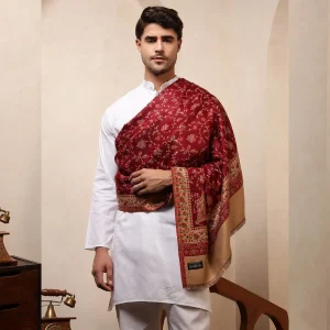 Maroon Floral Shawl Men's Meditation Wrap Blanket - Image 5