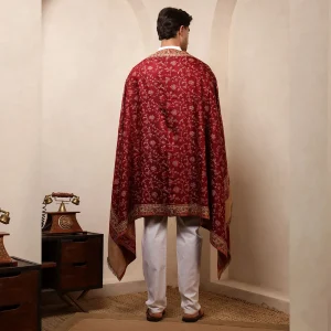 Maroon Floral Shawl Men's Meditation Wrap Blanket - Image 10