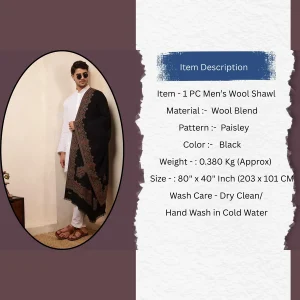 Meditation Wrap Shawl Black Paisley Cashmere Gift - Image 11