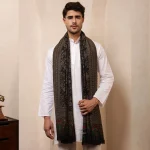 Men's Black Floral Design Shawl Soft Wool Stole