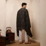 Men's Black Floral Design Shawl Soft Wool Stole - Image 10