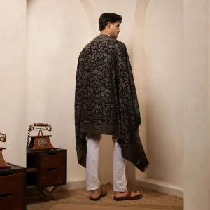 Men's Black Floral Design Shawl Soft Wool Stole - Image 10