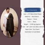 Men's Black Floral Design Shawl Soft Wool Stole - Image 11