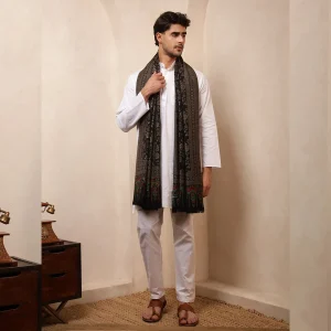 Men's Black Floral Design Shawl Soft Wool Stole - Image 7