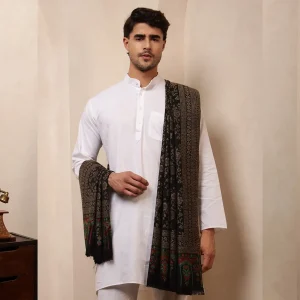 Men's Black Floral Design Shawl Soft Wool Stole - Image 4
