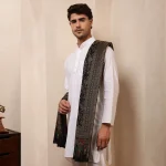 Men's Black Floral Design Shawl Soft Wool Stole - Image 5