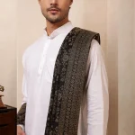 Men's Black Floral Design Shawl Soft Wool Stole - Image 8