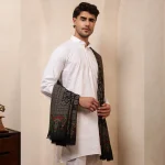 Men's Black Floral Design Shawl Soft Wool Stole - Image 6