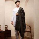 Men's Black Floral Design Shawl Soft Wool Stole - Image 2