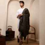 Men's Black Floral Design Shawl Soft Wool Stole - Image 3