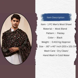 Men's Black Paisley And Floral Soft Wool Shawl/Stole - Image 11