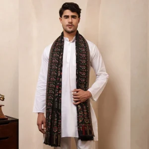 Men's Black Paisley And Floral Soft Wool Shawl/Stole - Image 3