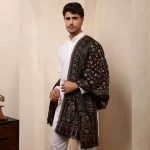 Men's Black Paisley And Floral Soft Wool Shawl/Stole