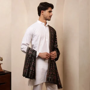 Men's Black Paisley And Floral Soft Wool Shawl/Stole - Image 4