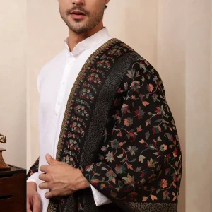 Men's Black Paisley And Floral Soft Wool Shawl/Stole - Image 9