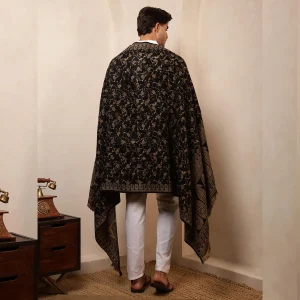 Men's Black Paisley Pattern Soft Wool Shawl - Image 9