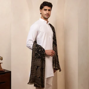 Men's Black Paisley Pattern Soft Wool Shawl - Image 3