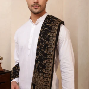Men's Black Paisley Pattern Soft Wool Shawl - Image 8