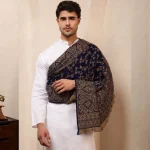 Men's Blue Shawl, Jamawar Floral Pattern Kashmiri Shawl - Image 3