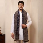 Men's Blue Shawl, Jamawar Floral Pattern Kashmiri Shawl