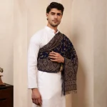 Men's Blue Shawl, Jamawar Floral Pattern Kashmiri Shawl - Image 4