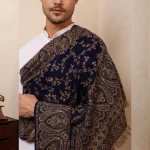 Men's Blue Shawl, Jamawar Floral Pattern Kashmiri Shawl - Image 5