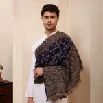 Men's Blue Shawl, Jamawar Floral Pattern Kashmiri Shawl - Image 2