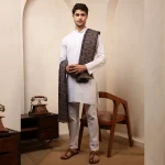 Men's Blue Shawl, Jamawar Floral Pattern Kashmiri Shawl - Image 8