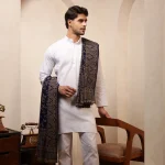 Men's Blue Shawl, Jamawar Floral Pattern Kashmiri Shawl - Image 6