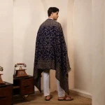 Men's Blue Shawl, Jamawar Floral Pattern Kashmiri Shawl - Image 10