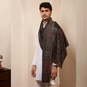 Men's Casual Neck Wrap Winter Wear Black Floral Shawl - Image 4