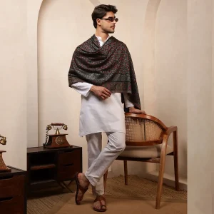 Men's Casual Neck Wrap Winter Wear Black Floral Shawl - Image 7