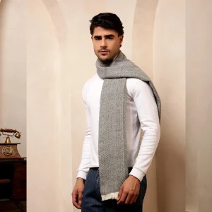 Men's Gray Herringbone Pattern Muffler - Image 4