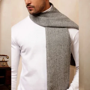 Men's Gray Herringbone Pattern Muffler - Image 7