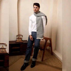 Men's Gray Herringbone Pattern Muffler - Image 5