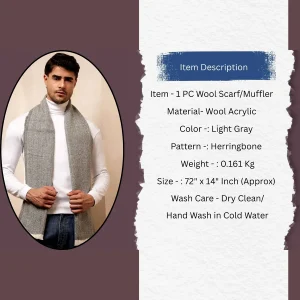 Men's Gray Herringbone Pattern Muffler - Image 9