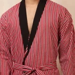 Men's Red & Black Striped Print Pure Cotton Kimono Bath Robe - Image 7