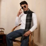 Men's Reversible Black Checked Scarf Winter Wool Muffler - Image 2
