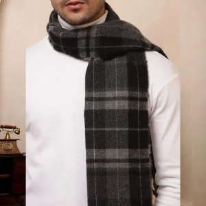 Men's Reversible Black Checked Scarf Winter Wool Muffler - Image 7