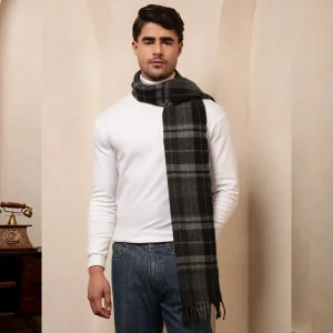 Men's Reversible Black Checked Scarf Winter Wool Muffler - Image 3