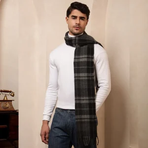 Men's Reversible Black Checked Scarf Winter Wool Muffler - Image 6