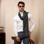 Men's Reversible Diamond Pattern Winter Blue Wool Scarf / Muffler
