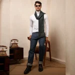 Men's Reversible Diamond Pattern Winter Blue Wool Scarf / Muffler - Image 5