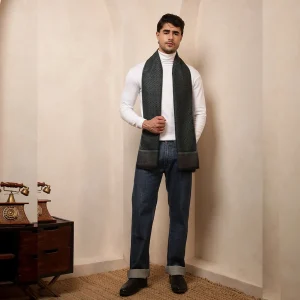Men's Reversible Diamond Pattern Winter Blue Wool Scarf / Muffler - Image 7