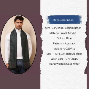 Men's Reversible Diamond Pattern Winter Blue Wool Scarf / Muffler - Image 9