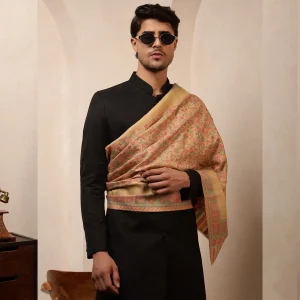 Men's Soft & Warm Wool Stole Casual Beige Floral Neck Wrap - Image 3