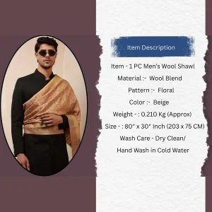 Men's Soft & Warm Wool Stole Casual Beige Floral Neck Wrap - Image 11