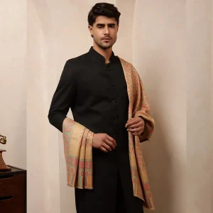 Men's Soft & Warm Wool Stole Casual Beige Floral Neck Wrap - Image 4