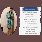Men's Turquoise Ikat Print Bathrobe Pure Cotton Kimono - Image 8
